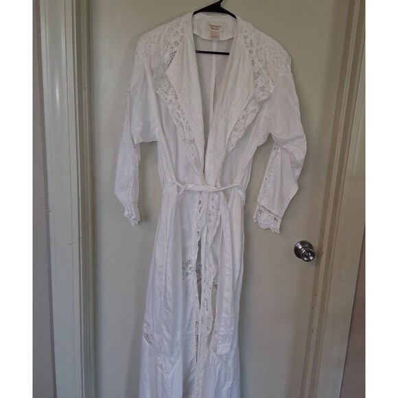 Victoria's Secret Other - Vintage Victoria Secret Gold Label Cotton Battenburg Lace Maxi Robe White PS
